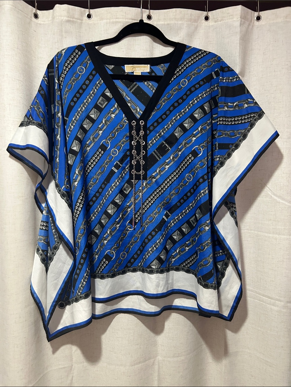 MICHAEL Michael Kors Blue and Black Chain-Print V-Neck Tunic